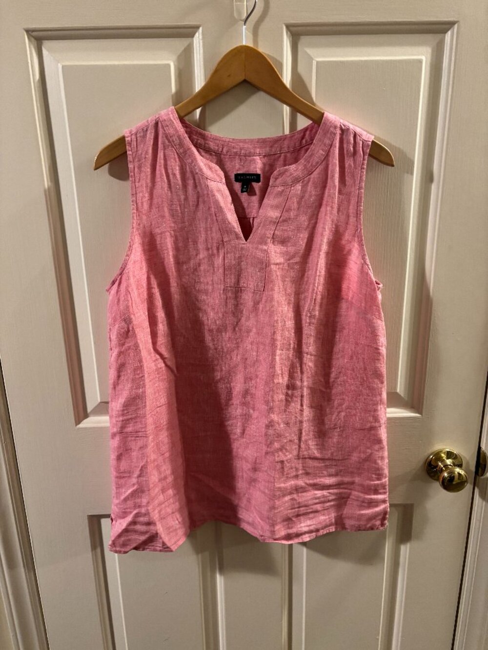 Talbots Women's V-Neck Cross-Dyed 100% Linen Pink Sleeveless Top - Medium